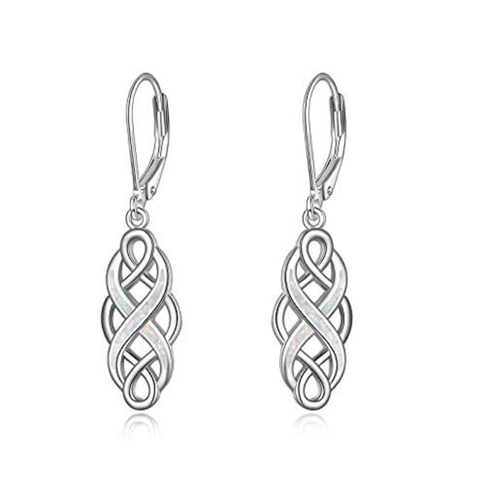 7715 Sterling Silver Celtic Knot Opal Dangle Earrings Good Luck Irish